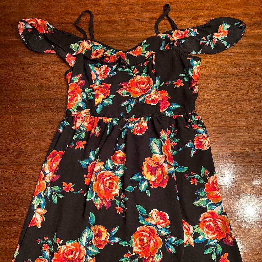 Xhiliration Black Floral Spaghetti Strap Sundress